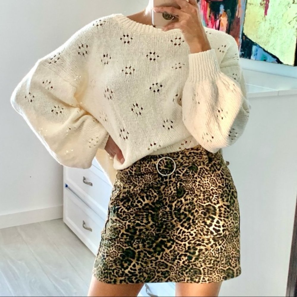 Madewell Floral Pointelle Cream Pullover Sweater size Medium NWT!